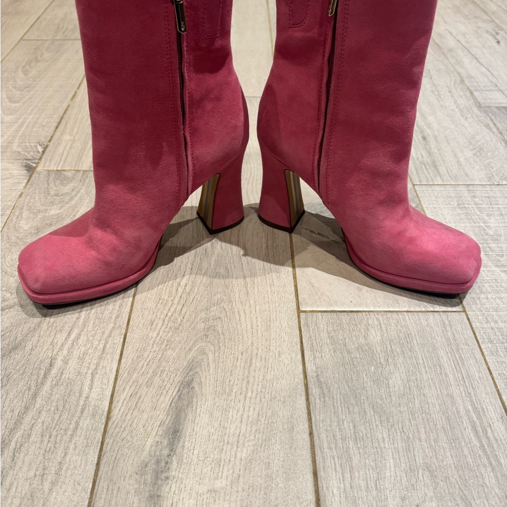 Sam Edelman Pink Ankle Boots with Gold Heel